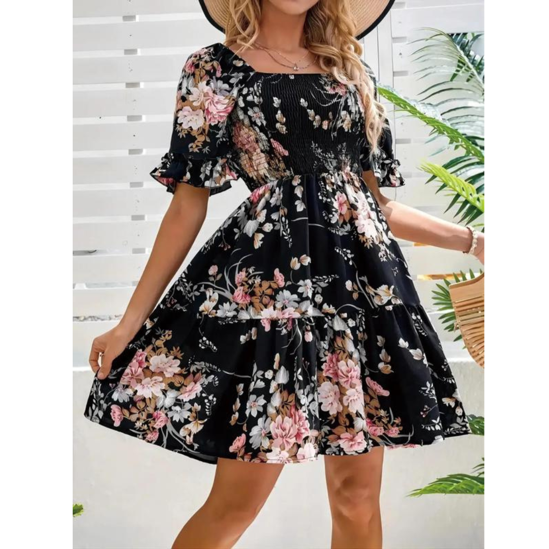 ISOLDE™ – Vintage-Sommerkleid mit Blumenmuster und Volantärmeln