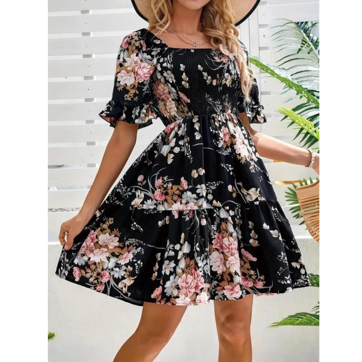 ISOLDE™ – Vintage-Sommerkleid mit Blumenmuster und Volantärmeln