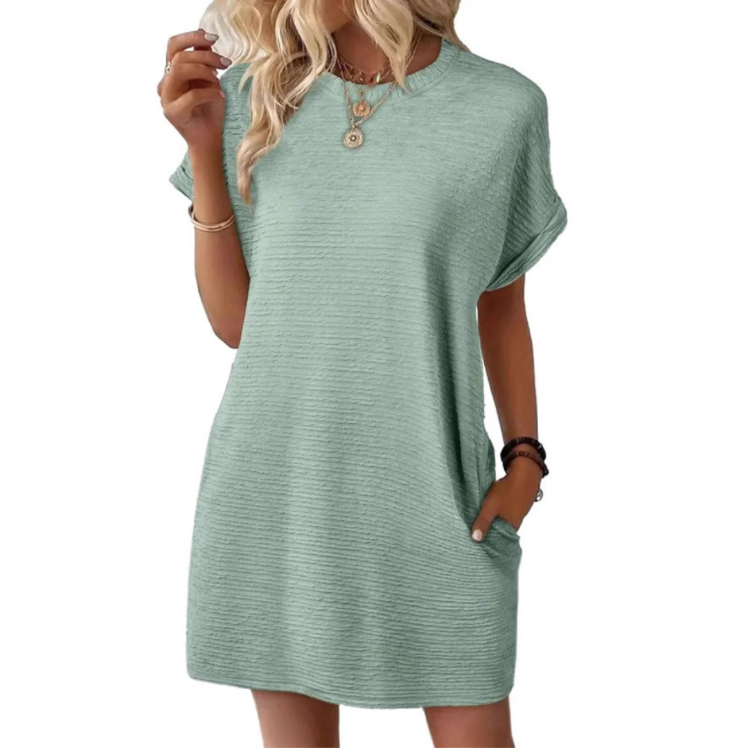 EVASHA™ – Lässiges minimalistisches Rundhals-Sommerkleid