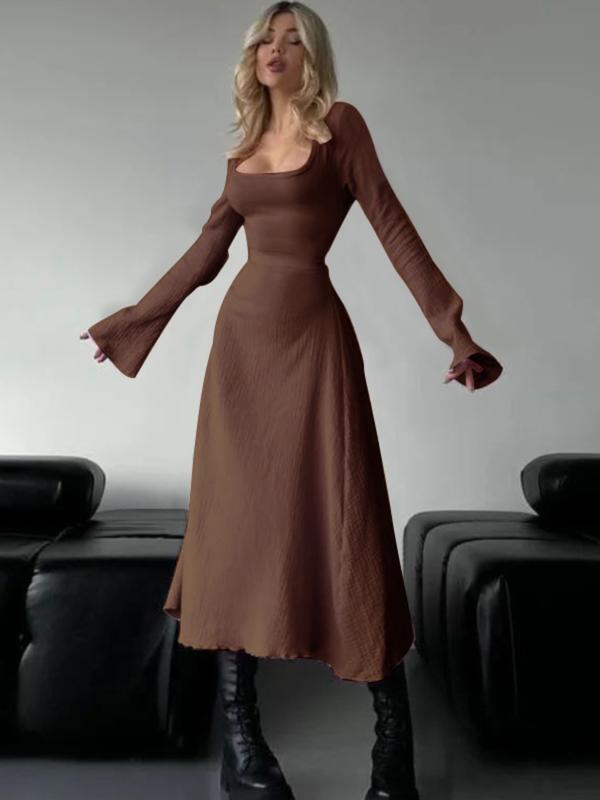 ERIN™ - Raffiniertes A-Linien-Maxikleid mit Schnürung, Rückenausschnitt und Rüschenärmeln