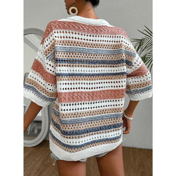 KELISE™ – Lässiges gestreiftes Häkel-V-Ausschnitt-Sommer-Top