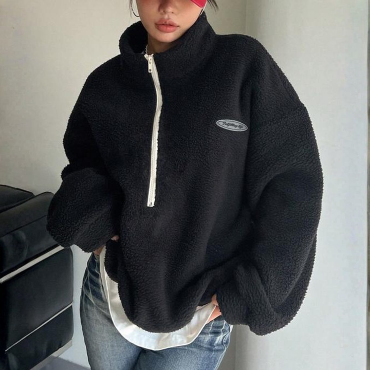 AVALANNA™ - Gemütliches, flauschiges Langarm-Sweatshirt mit halbem Reißverschluss