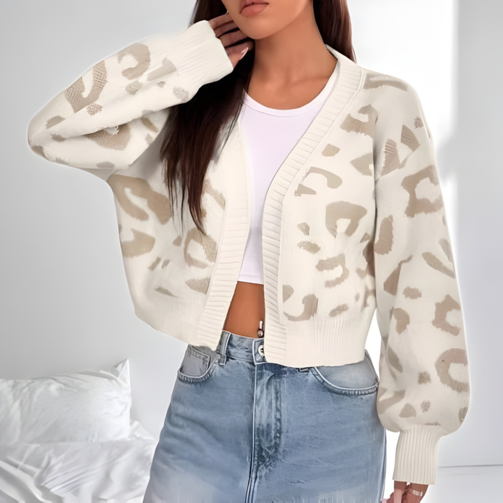 AVIA™ – Bequemer Cardigan mit Leopardenmuster und Laternenärmeln