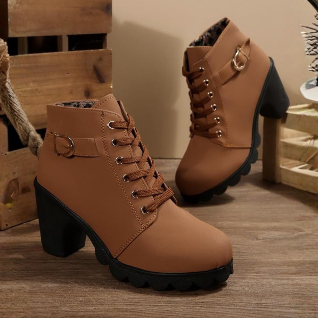KATNI™ – Schicke Schnürstiefeletten mit Metallschnalle und klobigem Absatz