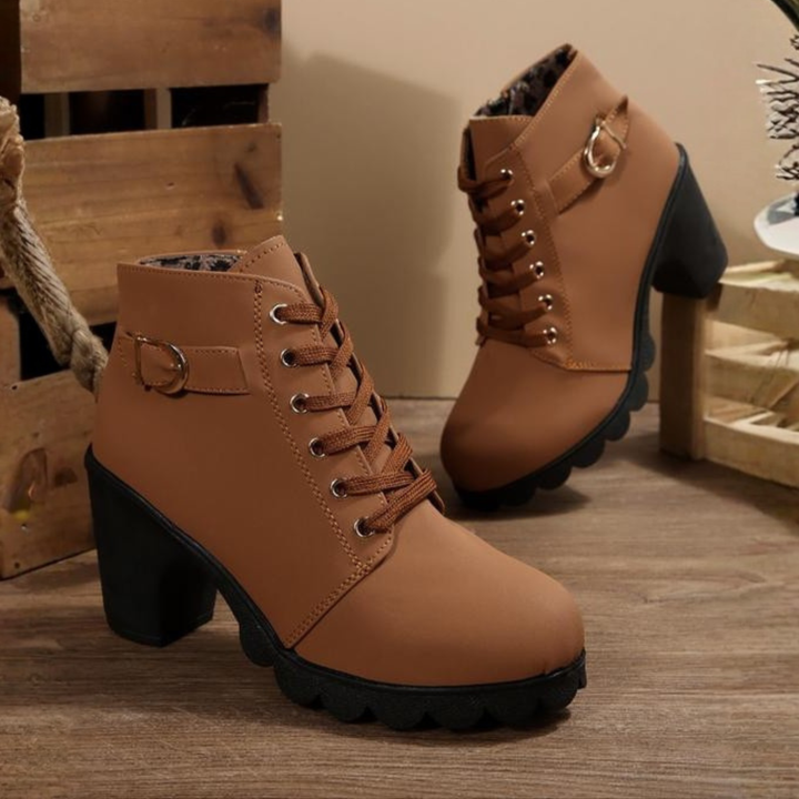 KATNI™ – Schicke Schnürstiefeletten mit Metallschnalle und klobigem Absatz