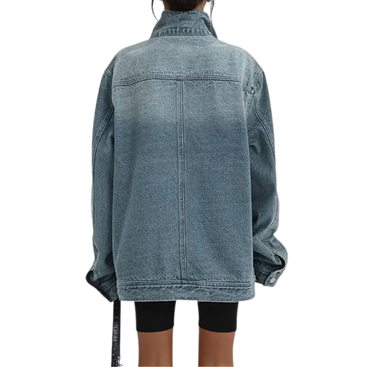 SKYE™ – Vintage Washed Asymmetrische Jacke mit hohem Kragen
