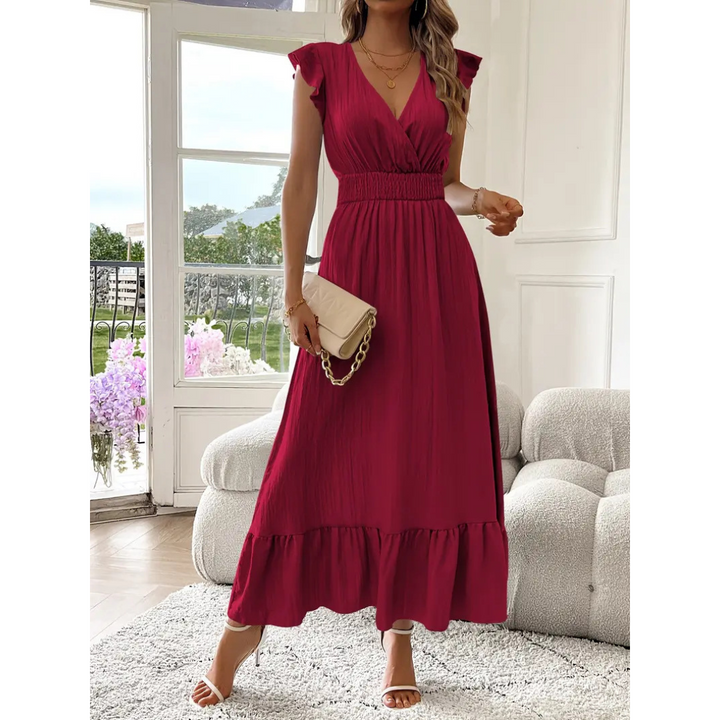 AVALERI™ – Elegantes gerafftes Sommer-Maxikleid mit V-Ausschnitt