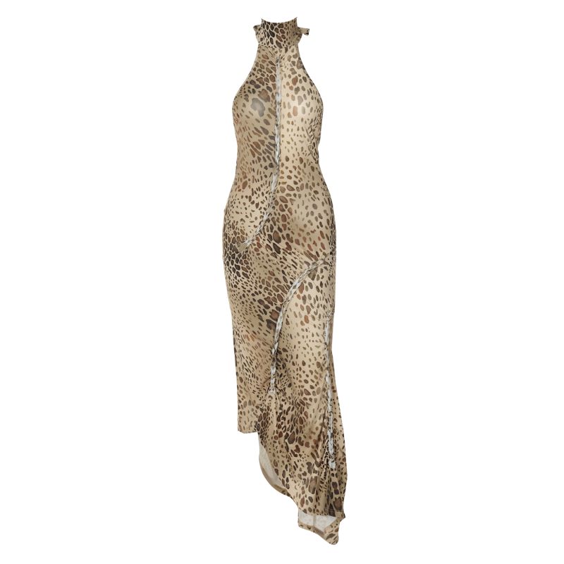 INDIE™ – Asymmetrisches Leopard-Print Bodycon-Kleid