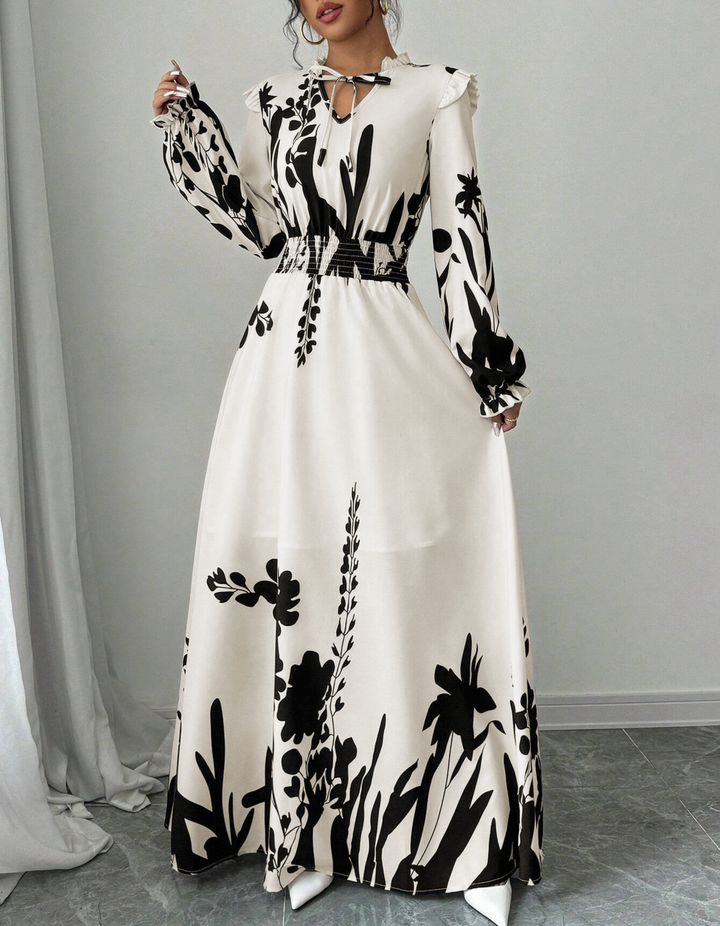 MOREN™ - Elegantes A-Linien-Kleid mit langen Ärmeln und Blumendruck
