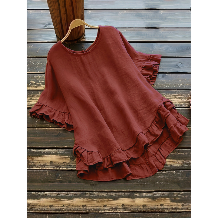 EVITA™ - Einfache Sommerbluse mit Rüschensaum für große Größen