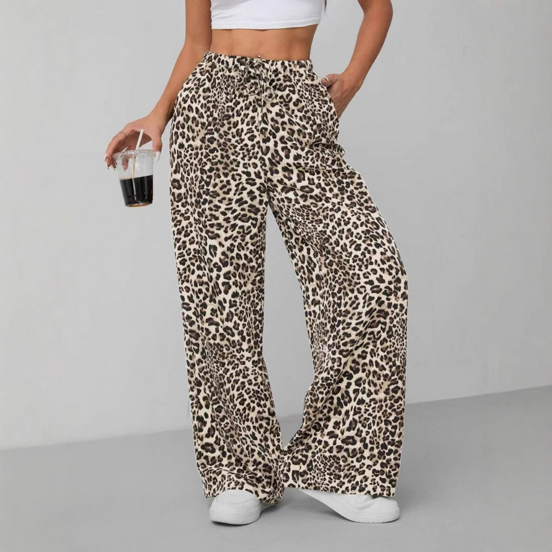 SYALA™ - Vintage-Leopardenhose mit weitem Bein und Bindedetail vorne