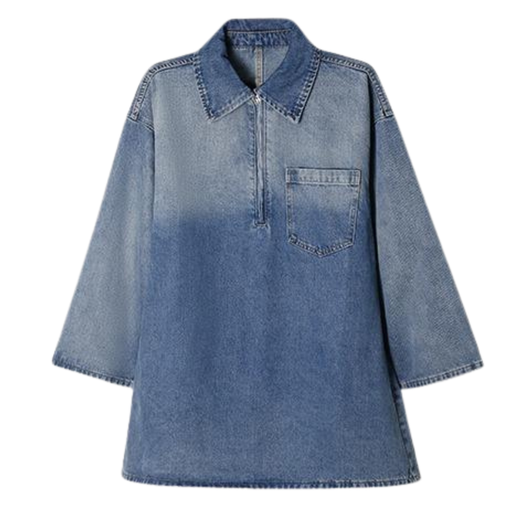 MARIA™ - Jeanskleid mit halbem Reißverschluss, Kragen und Brusttasche