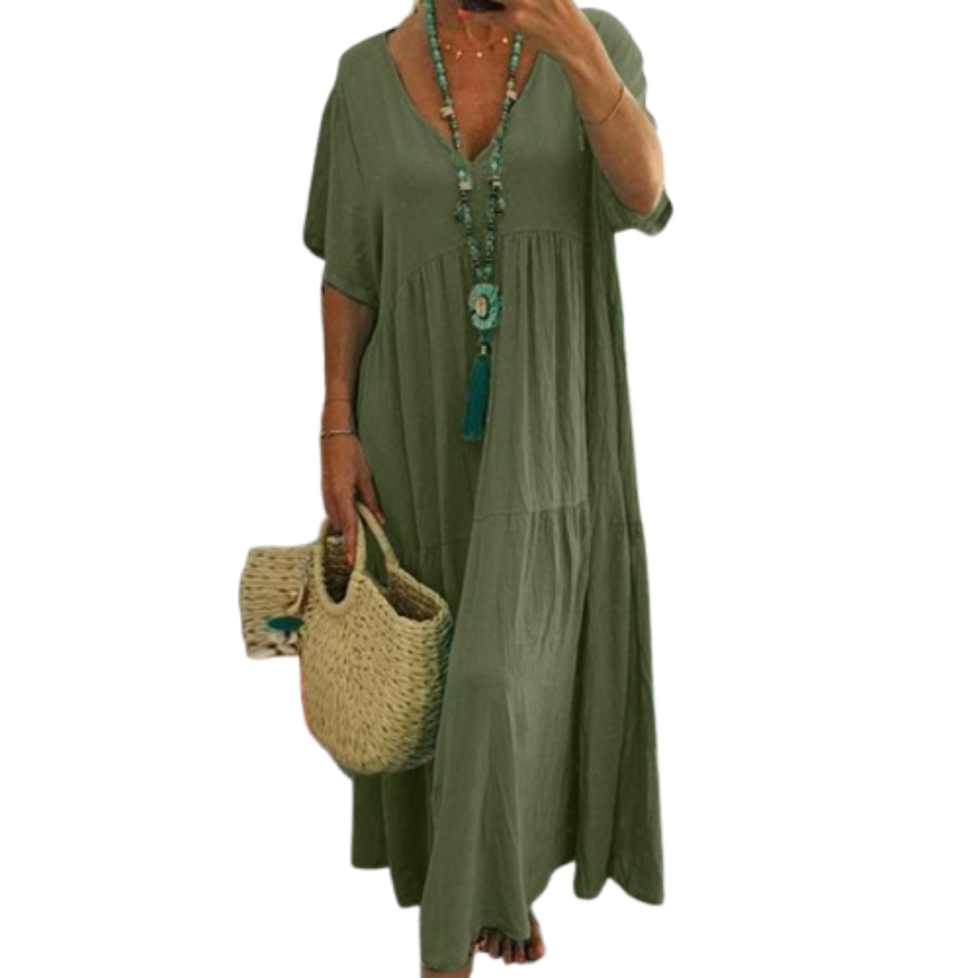 VIVIANI™ – Bequemes V-Ausschnitt Freizeit Rüschen-Boho-Kleid