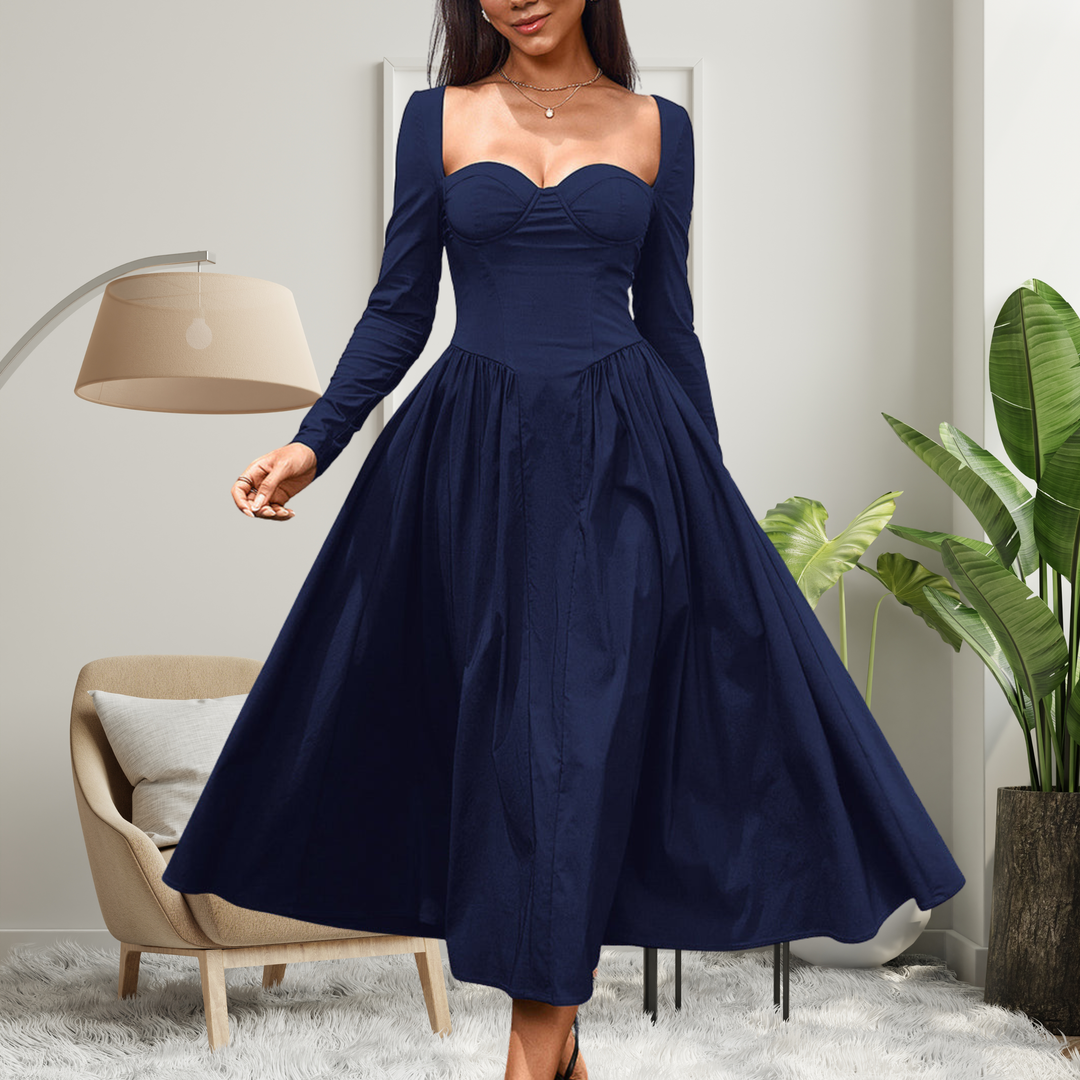 AKILA™ - Elegantes A-Linien Maxikleid mit Herzausschnitt und langen Ärmeln