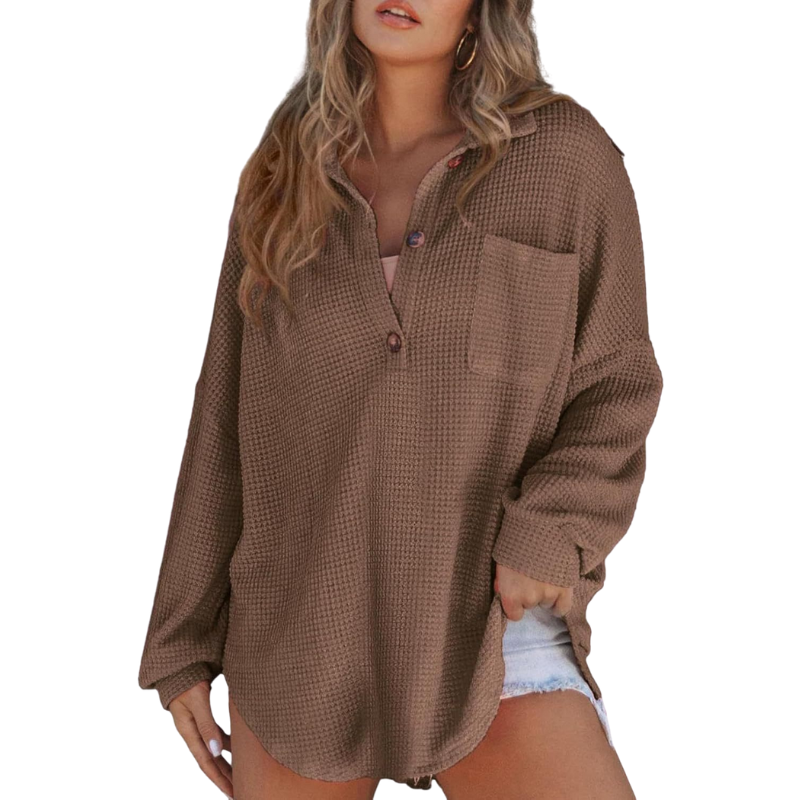 KATHRYN™ – Lässige, leichte Tunika-Bluse mit V-Ausschnitt und Knopfleiste
