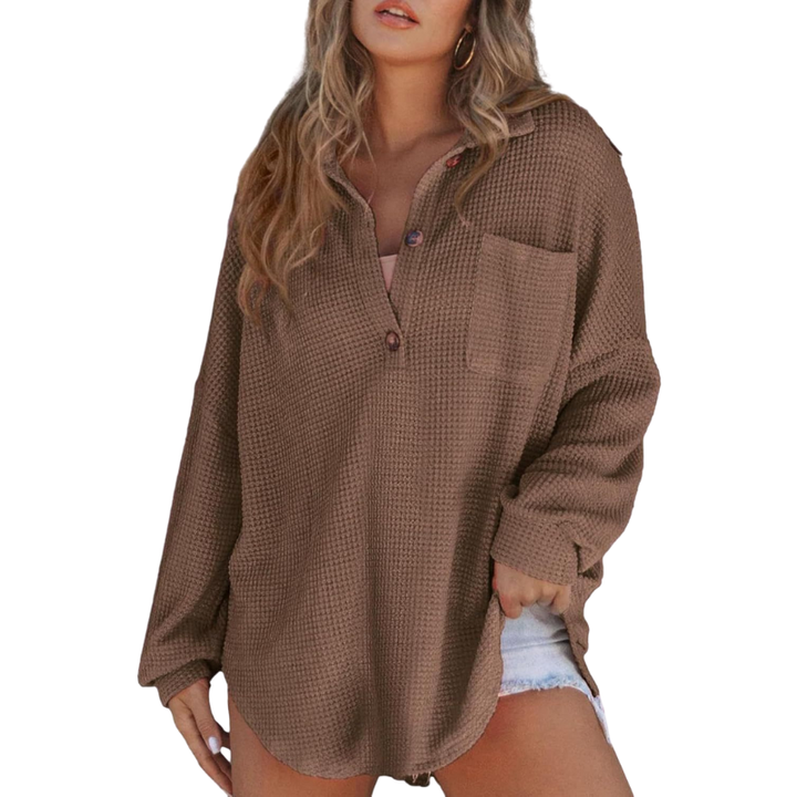 KATHRYN™ – Lässige, leichte Tunika-Bluse mit V-Ausschnitt und Knopfleiste