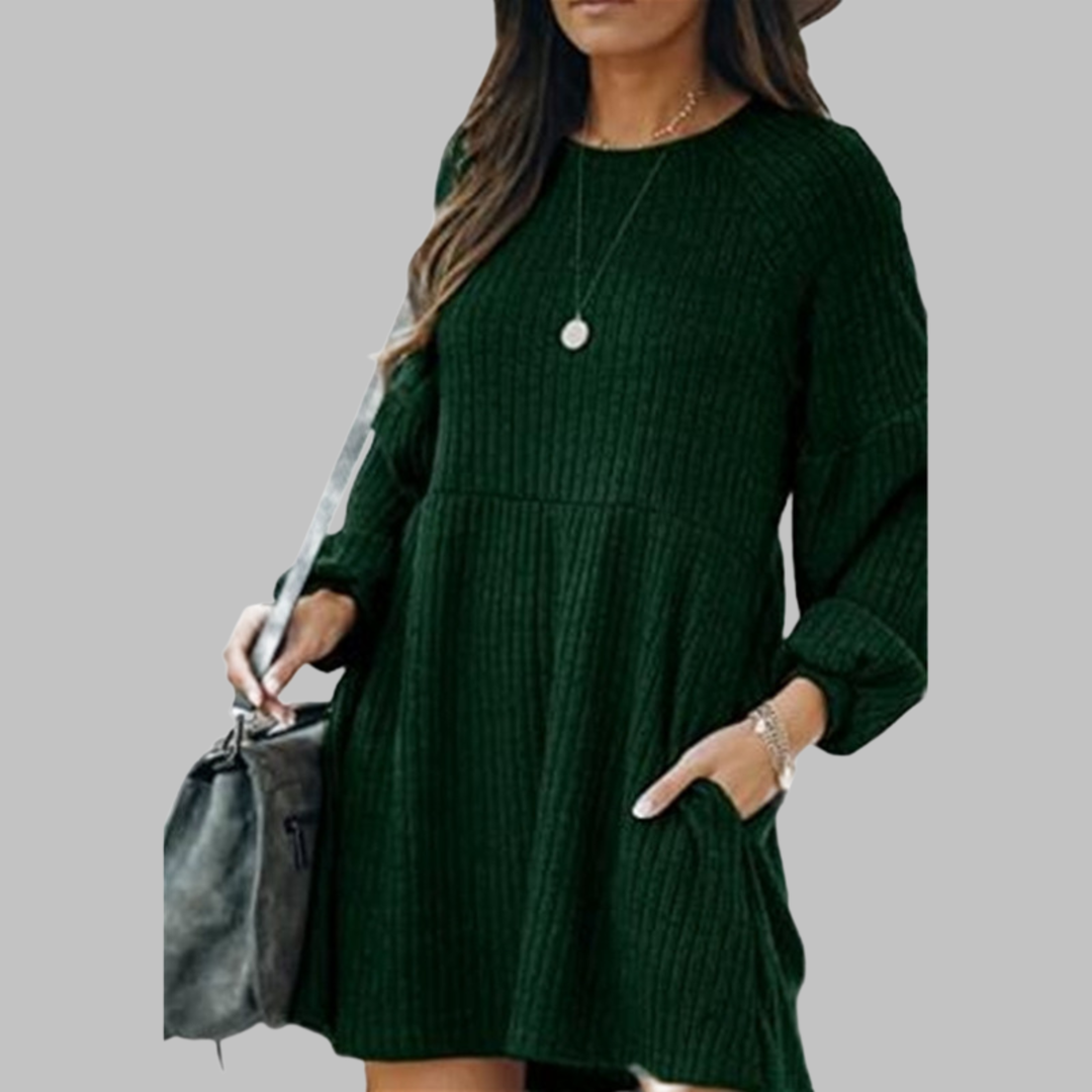 MONGO™ - Gemütliches, geripptes Minikleid mit Bischofsärmeln und Rundhalsausschnitt