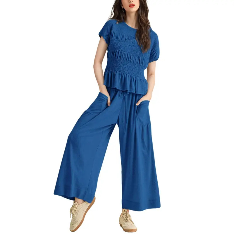 JODIE™ – Lässiges zweiteiliges Set aus gesmoktem Oberteil und weiter Hose