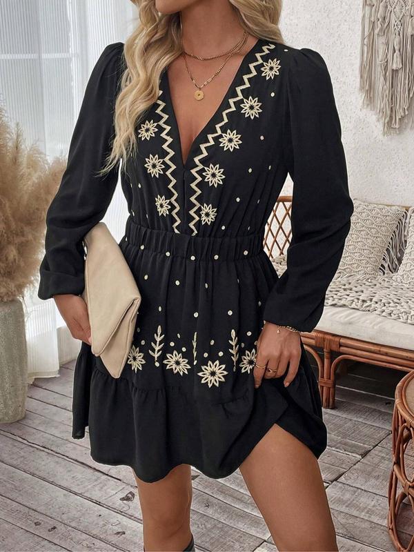 LOTTIE™ – Elegantes, langärmeliges Freizeitkleid mit Stickerei