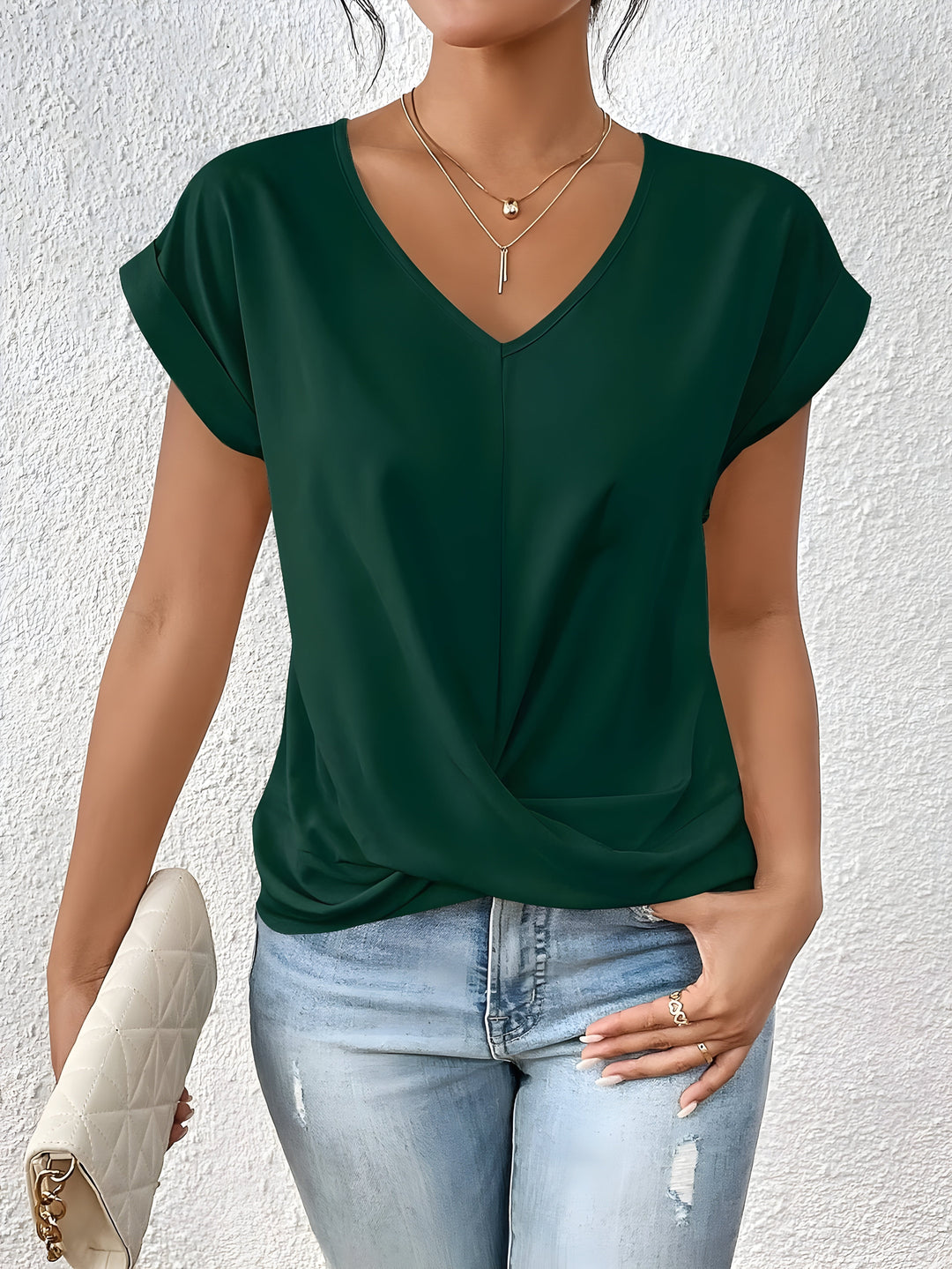 MEIKA™ – Klassisches Twist-Detail V-Ausschnitt Top