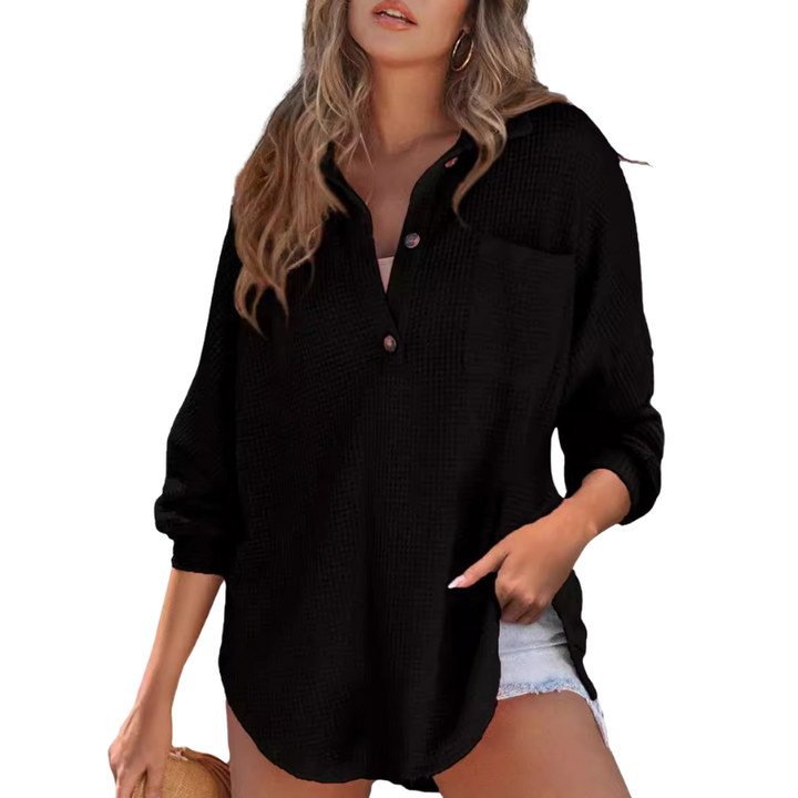 KATHRYN™ – Lässige, leichte Tunika-Bluse mit V-Ausschnitt und Knopfleiste