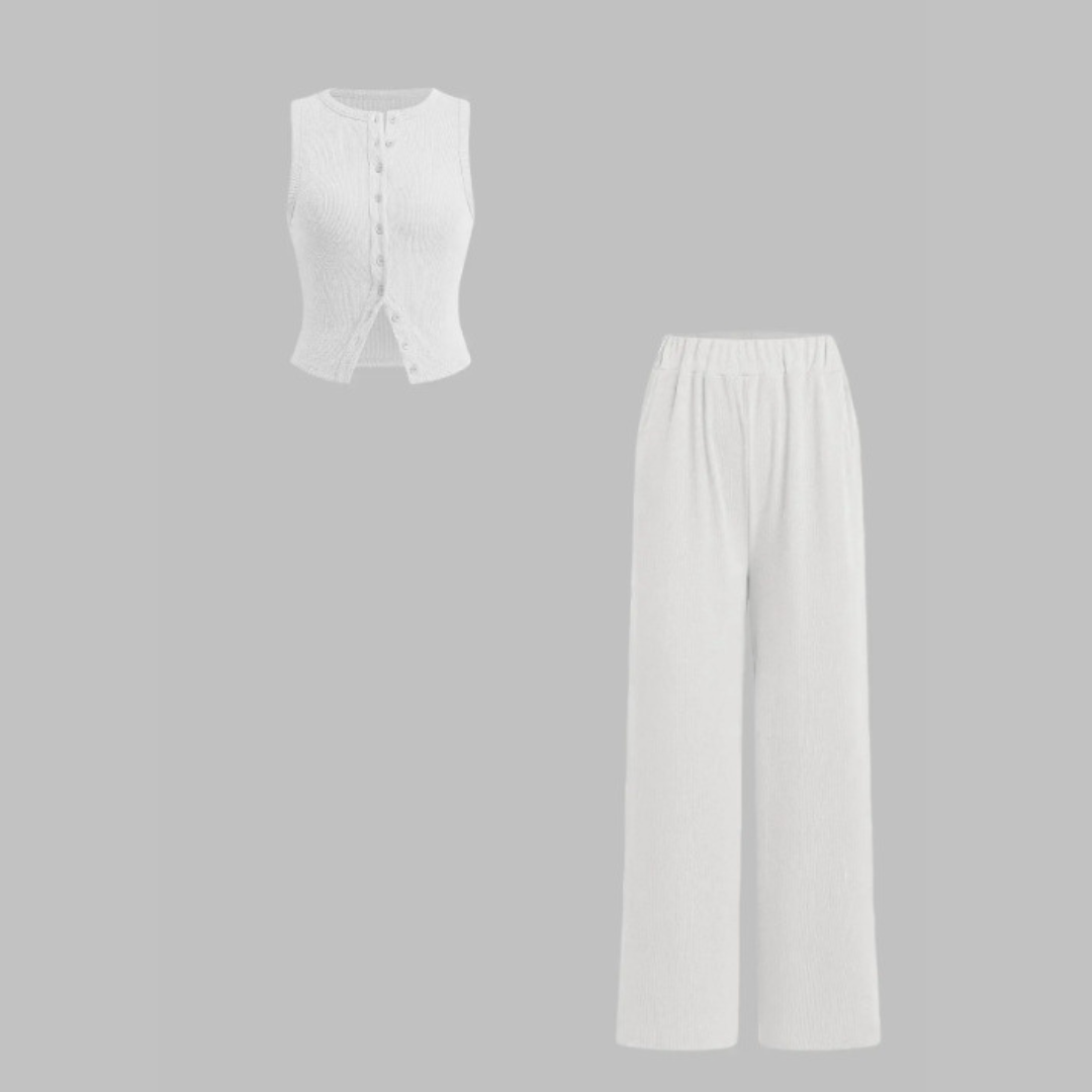 CLAIRE™ - Elegantes geripptes Tanktop und Hosen-Set mit Knöpfen