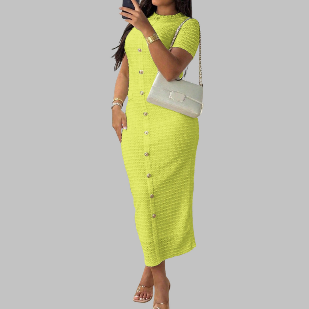 RACHEL™ - Elegantes Kleid mit Rundhalsausschnitt und Zierknöpfen
