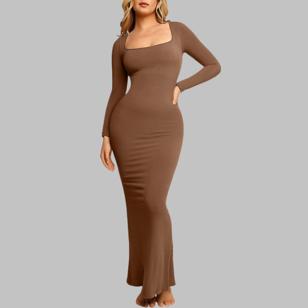 PITO™ - Lässiges Midi-Kleid mit langen Ärmeln und integrierter Shapewear