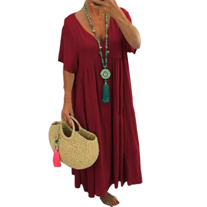 VIVIANI™ – Bequemes V-Ausschnitt Freizeit Rüschen-Boho-Kleid