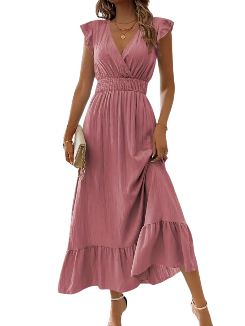 ARIELLE™ – Gerafftes V-Ausschnitt Freizeit-Maxikleid