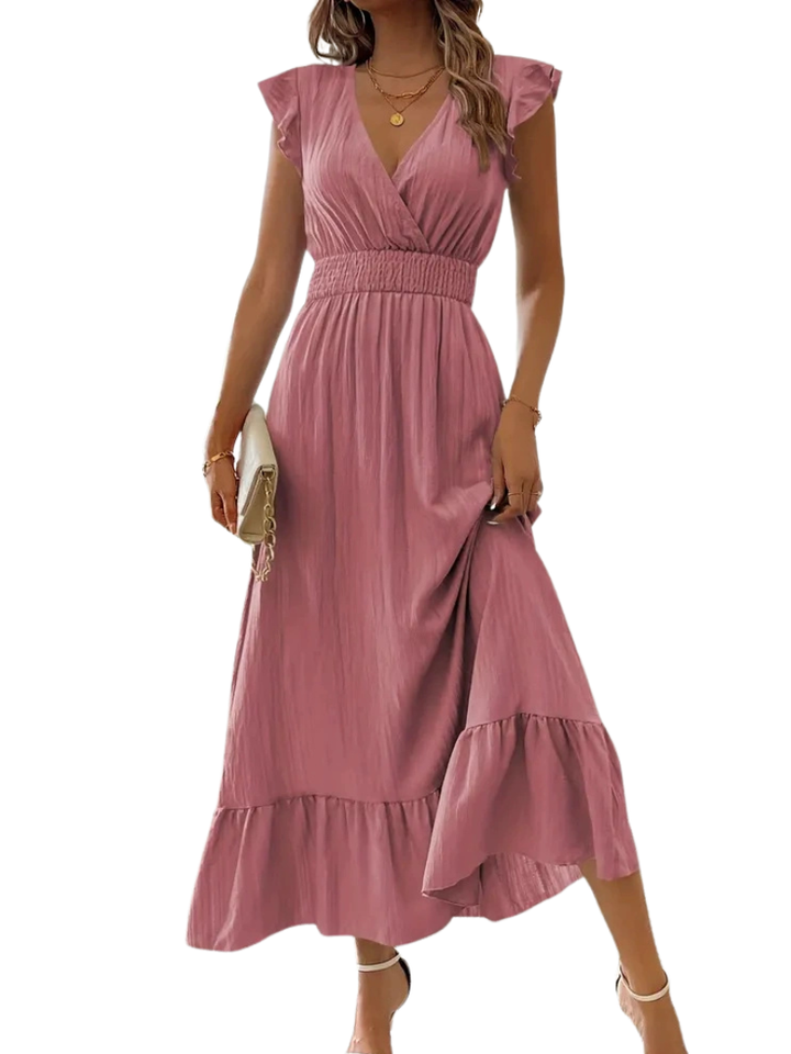 ARIELLE™ – Gerafftes V-Ausschnitt Freizeit-Maxikleid