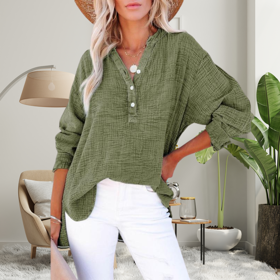 BRYLIN™ – Lässige Oversized-Bluse mit V-Ausschnitt und langen Ärmeln