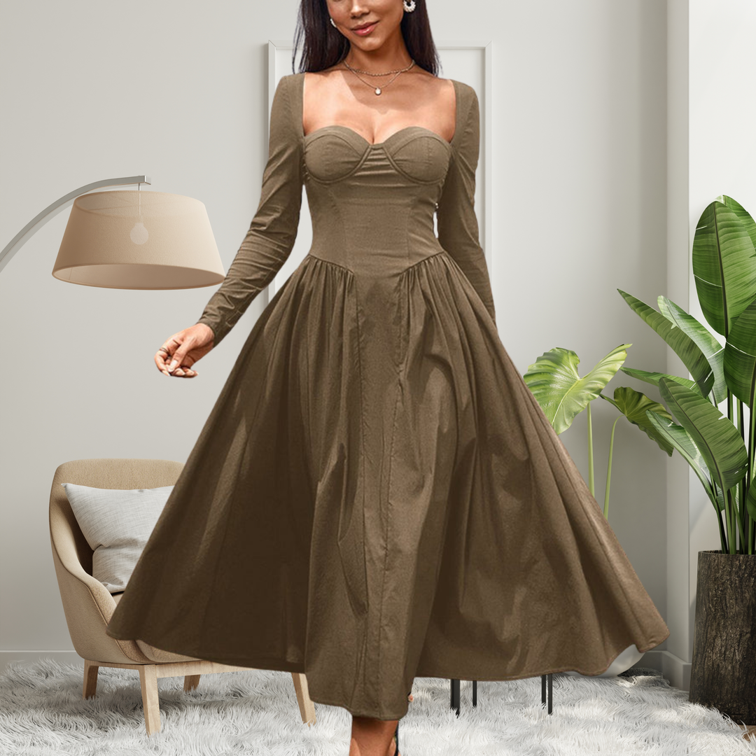 AKILA™ - Elegantes A-Linien Maxikleid mit Herzausschnitt und langen Ärmeln