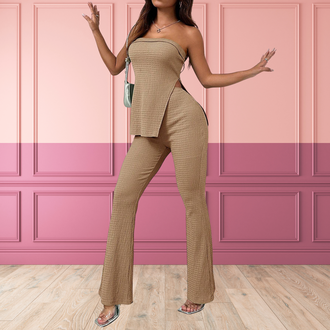 PEACHY™ – Elegantes Bandeau-Top mit Schlitz und Hose mit hohem Bund im Set