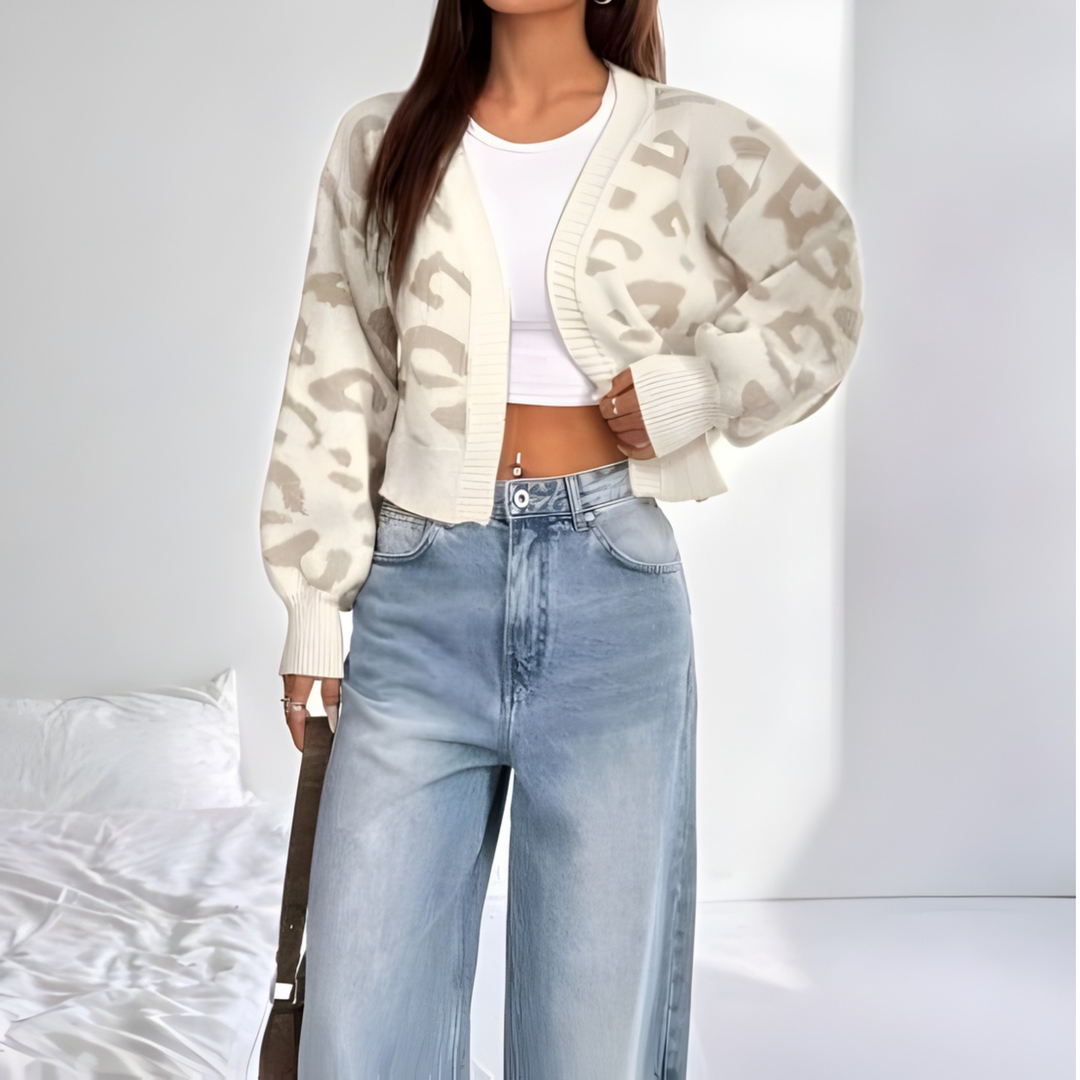 AVIA™ – Bequemer Cardigan mit Leopardenmuster und Laternenärmeln