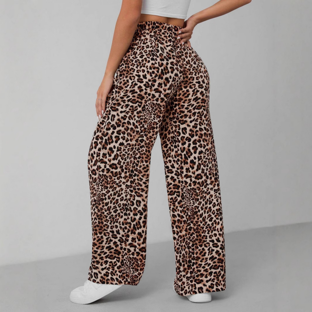 SYALA™ - Vintage-Leopardenhose mit weitem Bein und Bindedetail vorne