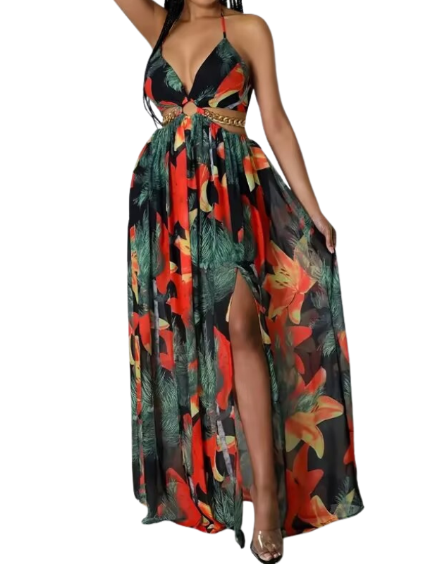 ASHA™ – Maxikleid mit Blumenmuster, Kettendetail und Beinschlitz für den Sommer