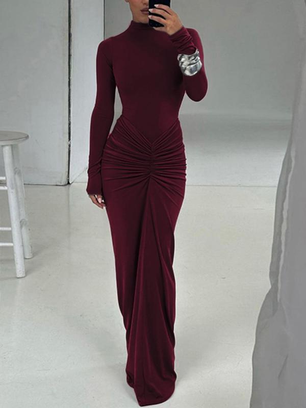 BETTY™ - Elegantes gerafftes, langärmliges Mock-Bodycon Maxikleid