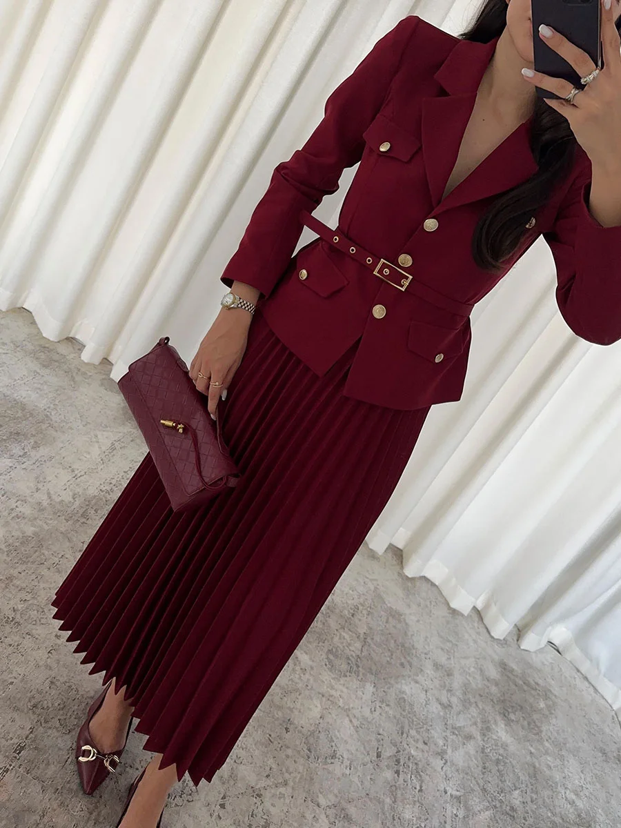 EMILIE™ – Schicker Blazer mit Gürtel & Faltenrock-Set
