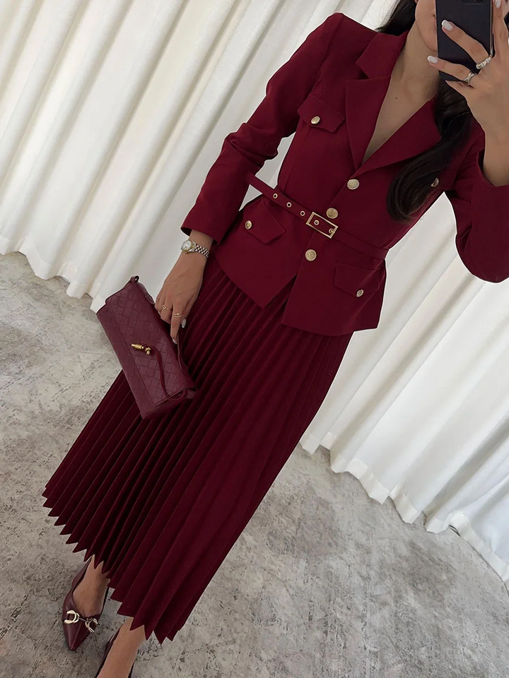 EMILIE™ – Schicker Blazer mit Gürtel & Faltenrock-Set