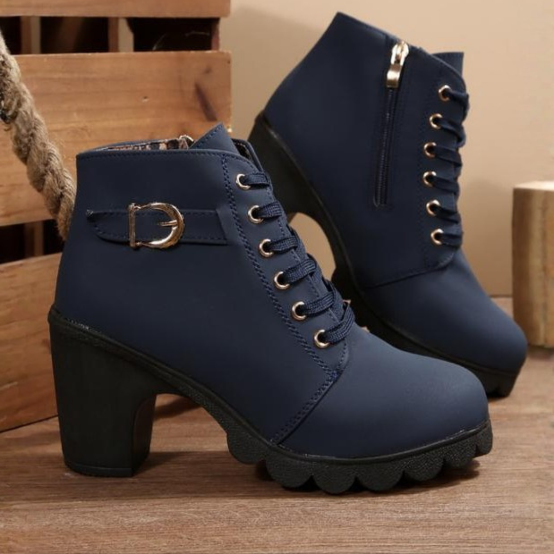 KATNI™ – Schicke Schnürstiefeletten mit Metallschnalle und klobigem Absatz