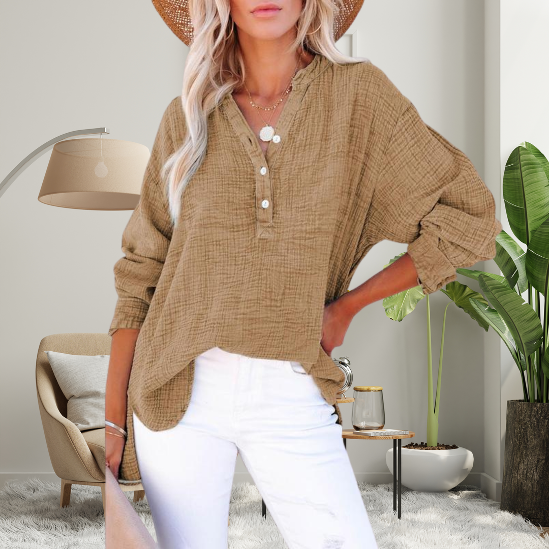 BRYLIN™ – Lässige Oversized-Bluse mit V-Ausschnitt und langen Ärmeln