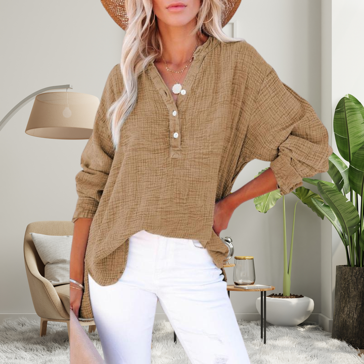BRYLIN™ – Lässige Oversized-Bluse mit V-Ausschnitt und langen Ärmeln