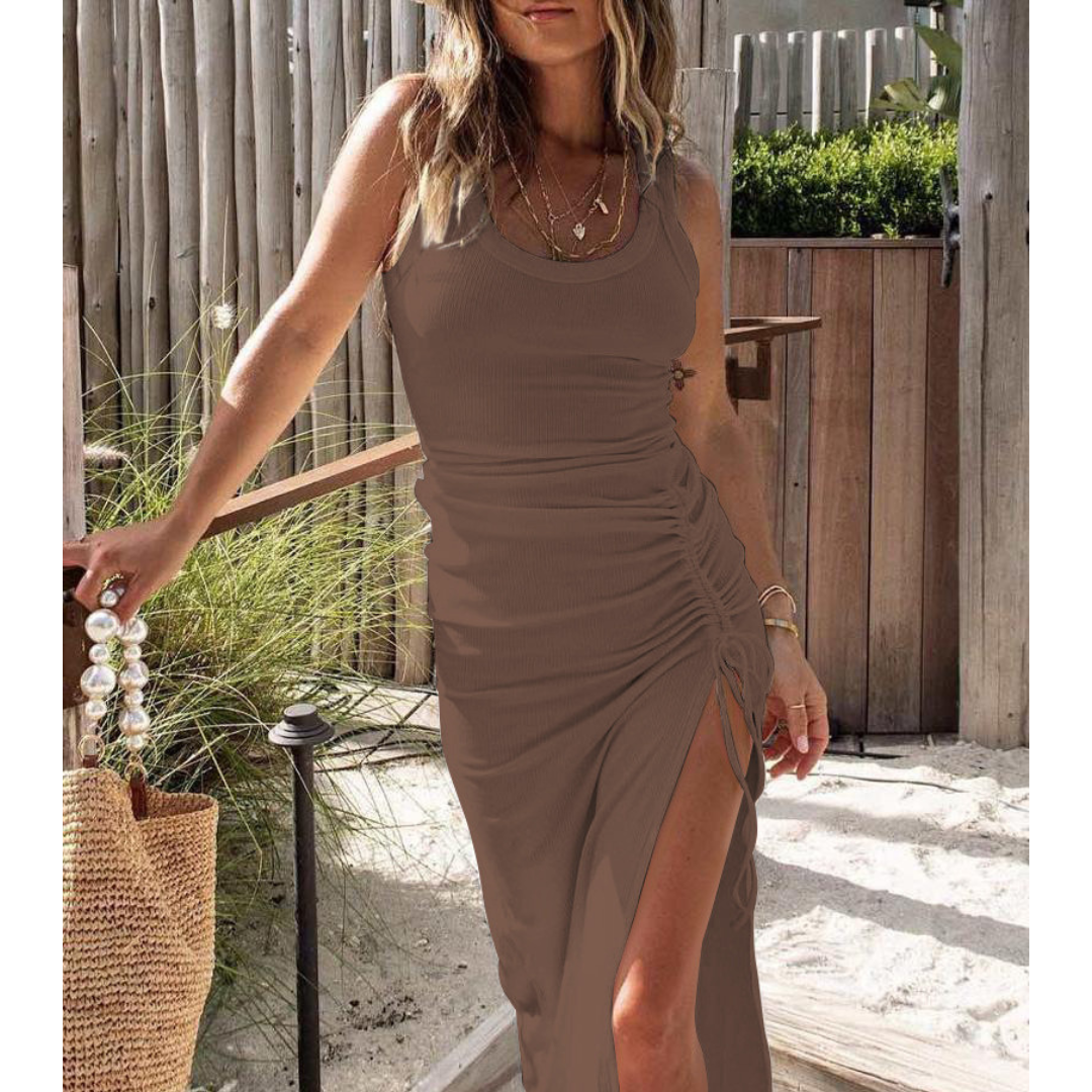 EVELYNA™ - Schickes geripptes Bodycon-Kleid mit Schlitz