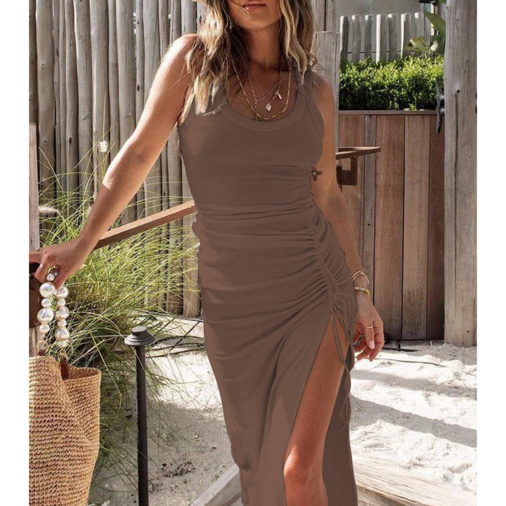 EVELYNA™ - Schickes geripptes Bodycon-Kleid mit Schlitz