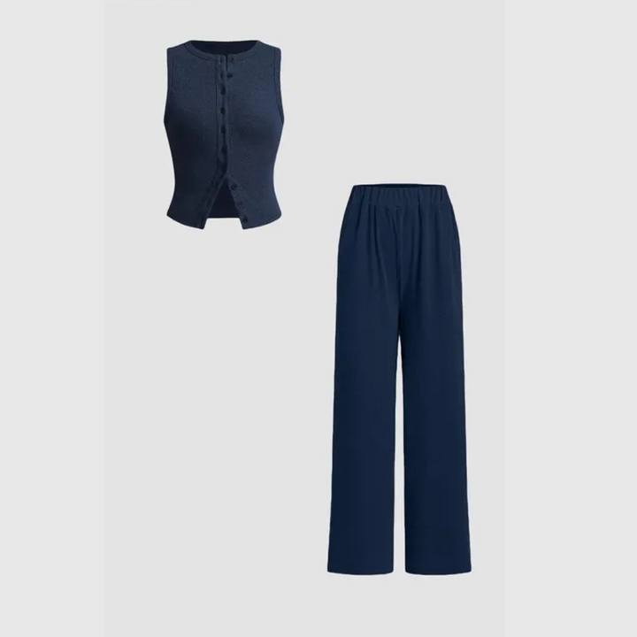 CLAIRE™ - Elegantes geripptes Tanktop und Hosen-Set mit Knöpfen