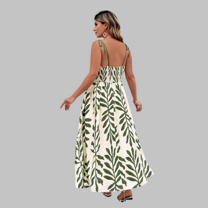 RAHIRA™ - Lässiges ärmelloses Sommer-Maxikleid mit Blätterdruck