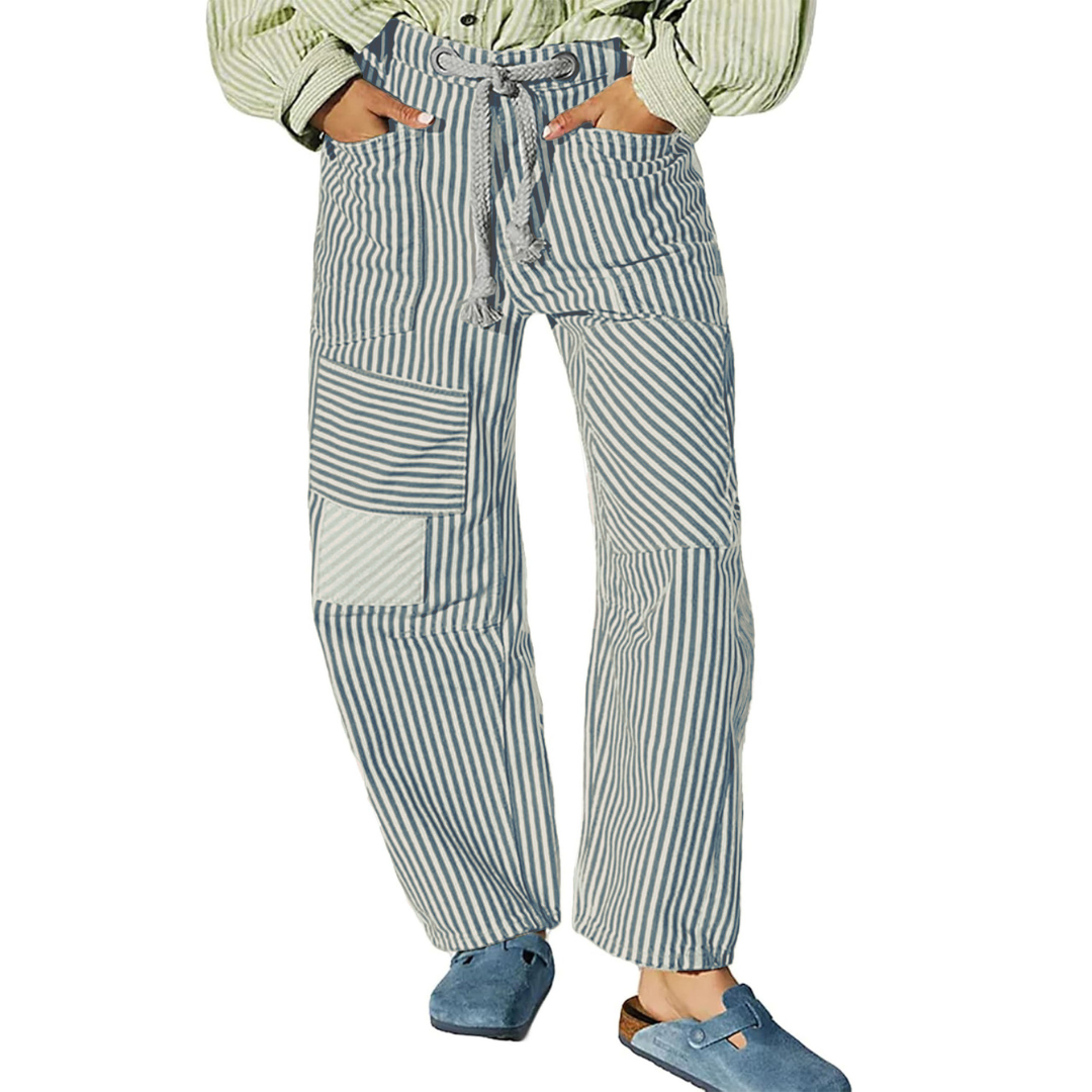 PERLAH™ – Elegante gestreifte Hose mit weitem Bein und Kordelzug