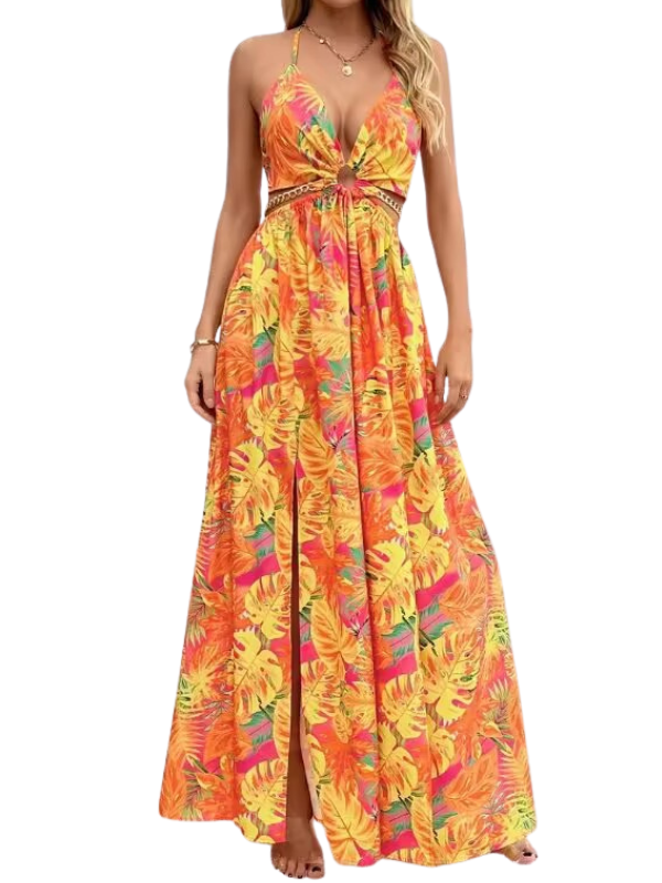 ASHA™ – Maxikleid mit Blumenmuster, Kettendetail und Beinschlitz für den Sommer