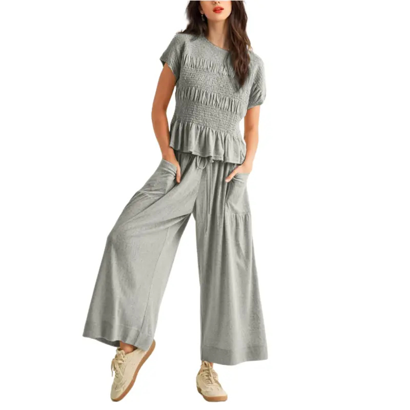 JODIE™ – Lässiges zweiteiliges Set aus gesmoktem Oberteil und weiter Hose